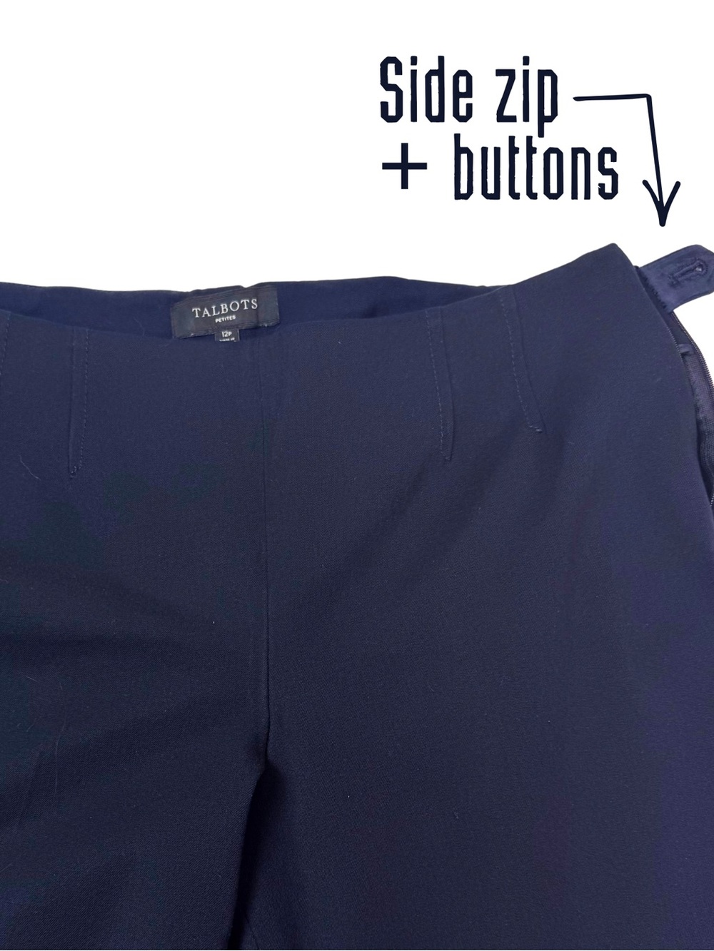 Talbots Petites Navy Blue Dress Pants | Work outfit | 12P straight leg side zip - Picture 5 of 7